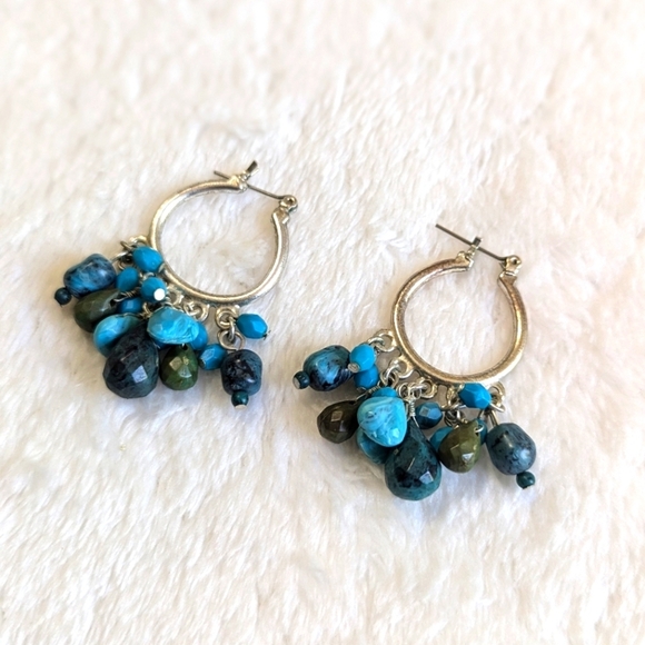 Vintage Blue/Turquoise Colored Acrylic Bead Drop Pierced Earrings - Picture 5 of 7